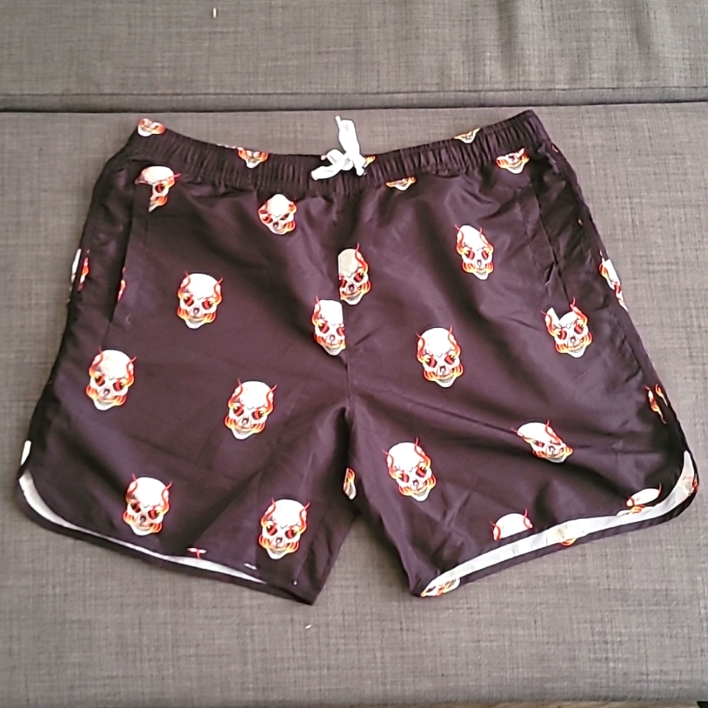 Black Trunks with Flaming Skulls